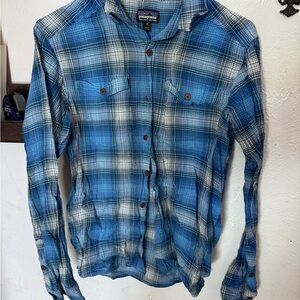 Patagonia Blue and White Plaid Shirt